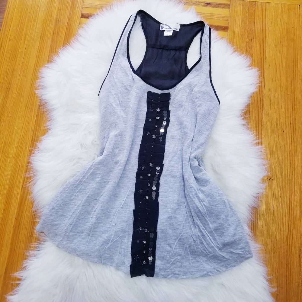Grey Tunic Top w/ Black Sequin Strip & Racer Back